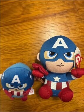 SET 2- Ty Captain America Plush Pair - Blue, Red, White